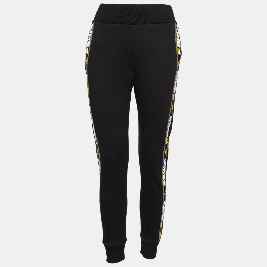 luxury-women-fendi-used-clothes-p627657-006-2 Fendi Black Cotton Logo Tape Trimmed Track Pants M