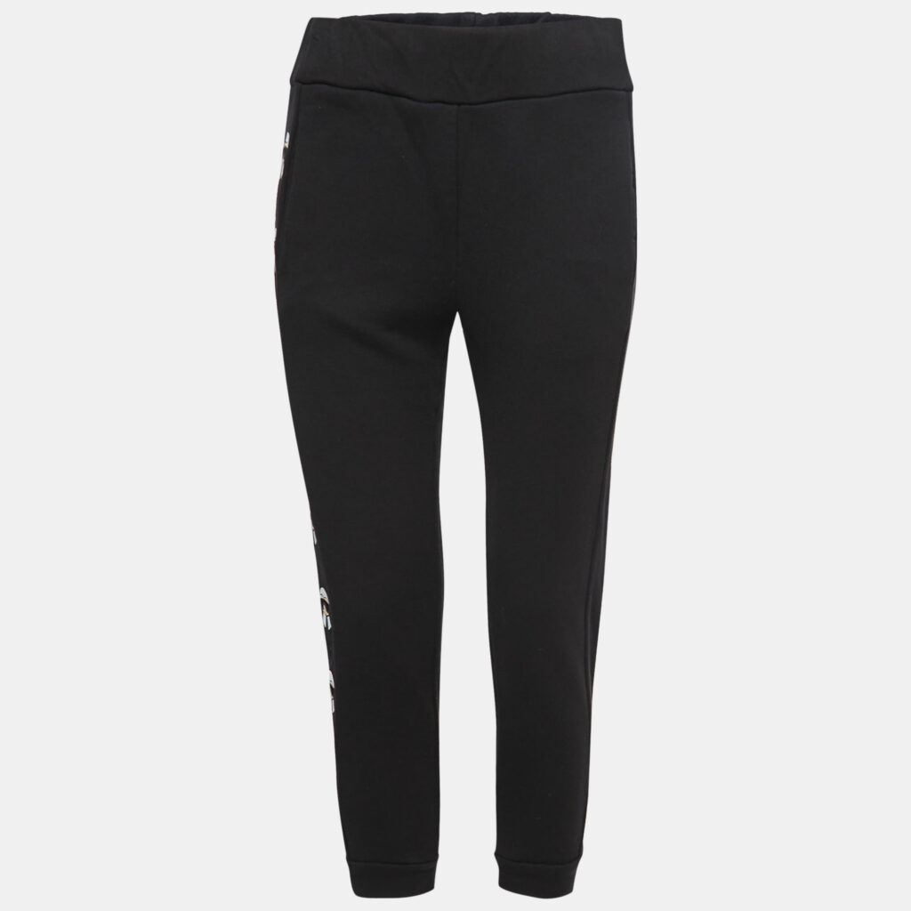 luxury-women-fendi-used-clothes-p760486-001 Fendi Black Cotton Karlito Stripe Detail Joggers M