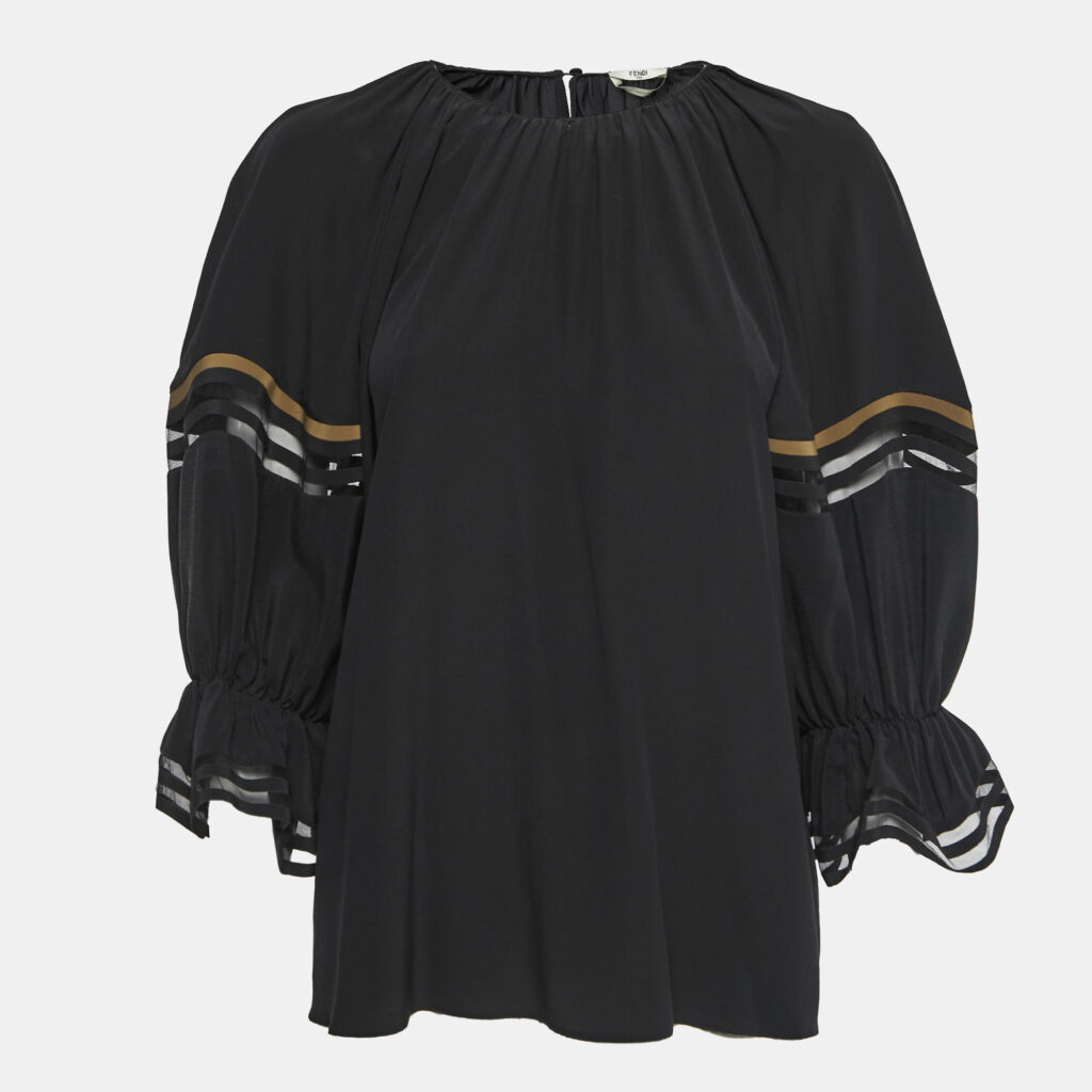 luxury-women-fendi-used-clothes-p760512-001 Fendi Black Silk Balloon Sleeve Top S