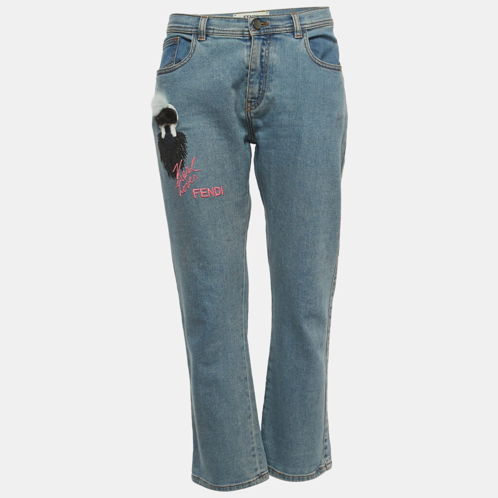 Fendi Blue Denim I Love Karl Boyfriend Jeans M Waist 34"