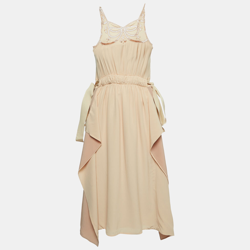 luxury-women-fendi-used-clothes-p900967-002 Fendi Dusty Pink Silk Lace Trim Ruffled Midi Dress S