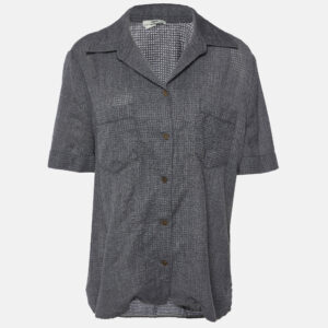 Fendi Grey Perforated Wool Short Sleeve Shirt M