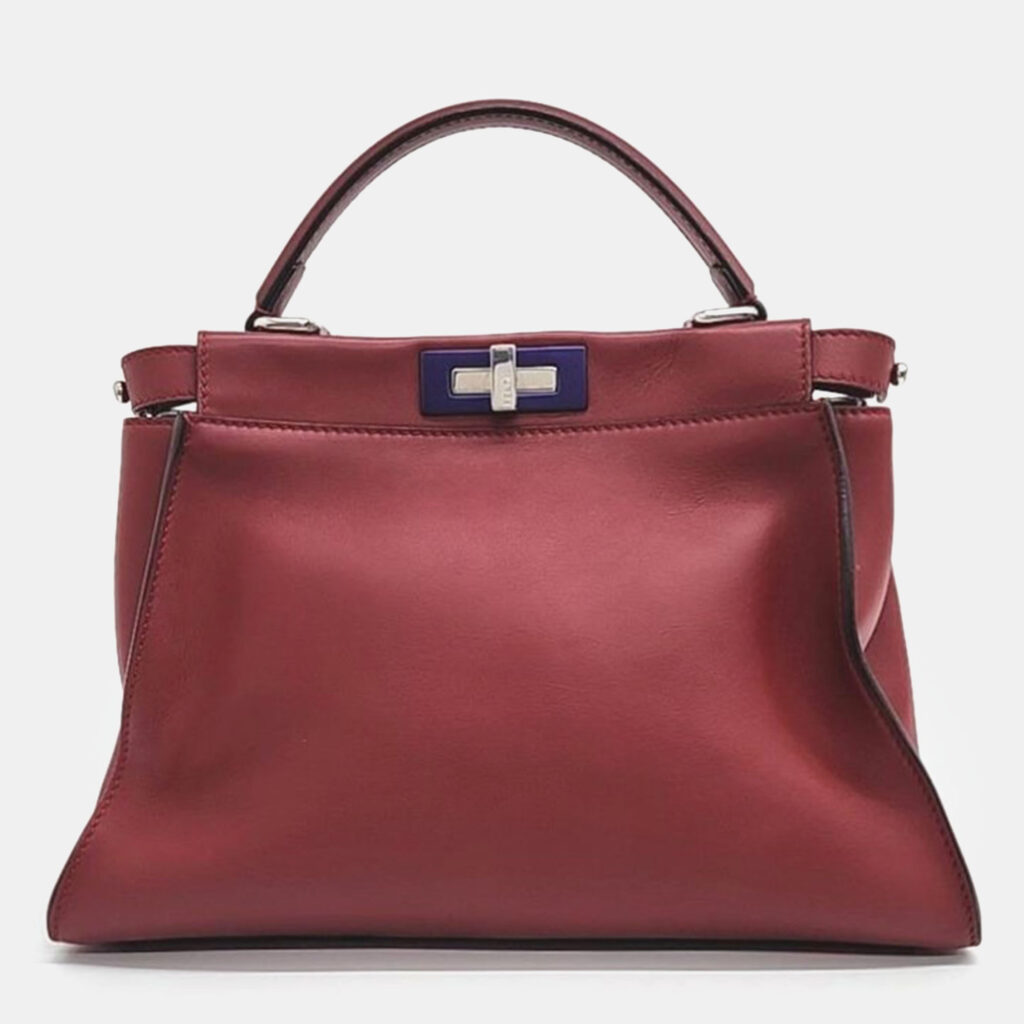 luxury-women-fendi-used-handbags-p1014130-005 Fendi Burgundy Leather Regular Monster Peekaboo Bag