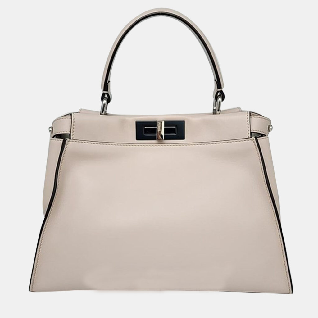 luxury-women-fendi-used-handbags-p1014248-001 Fendi Neutral Leather Peekaboo Medium Satchel Bag