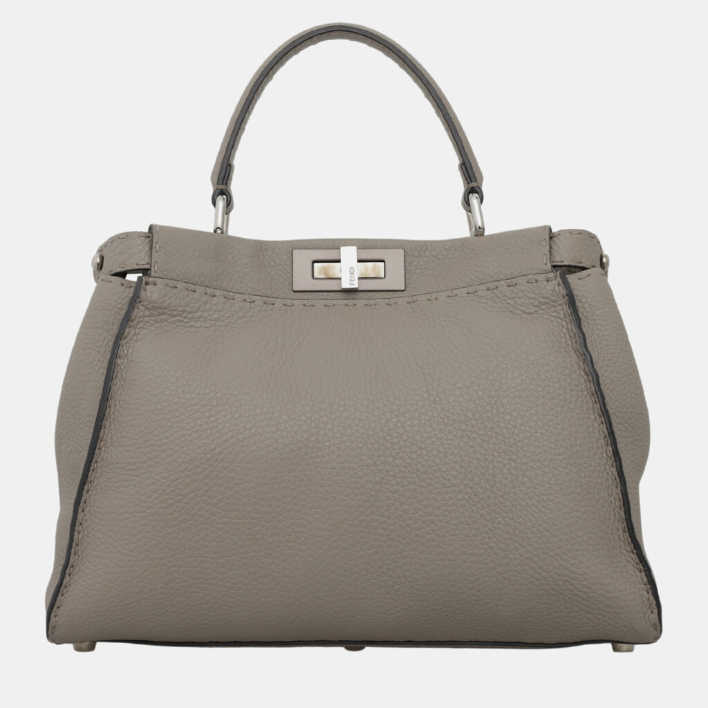 luxury-women-fendi-used-handbags-p1037756-002 Fendi Grey Selleria Leather Peekaboo Top Handle Bag