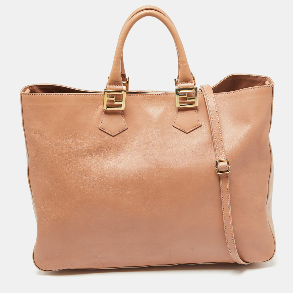 luxury-women-fendi-used-handbags-p1068391-011 Fendi Peach Leather Twins Shopper Tote