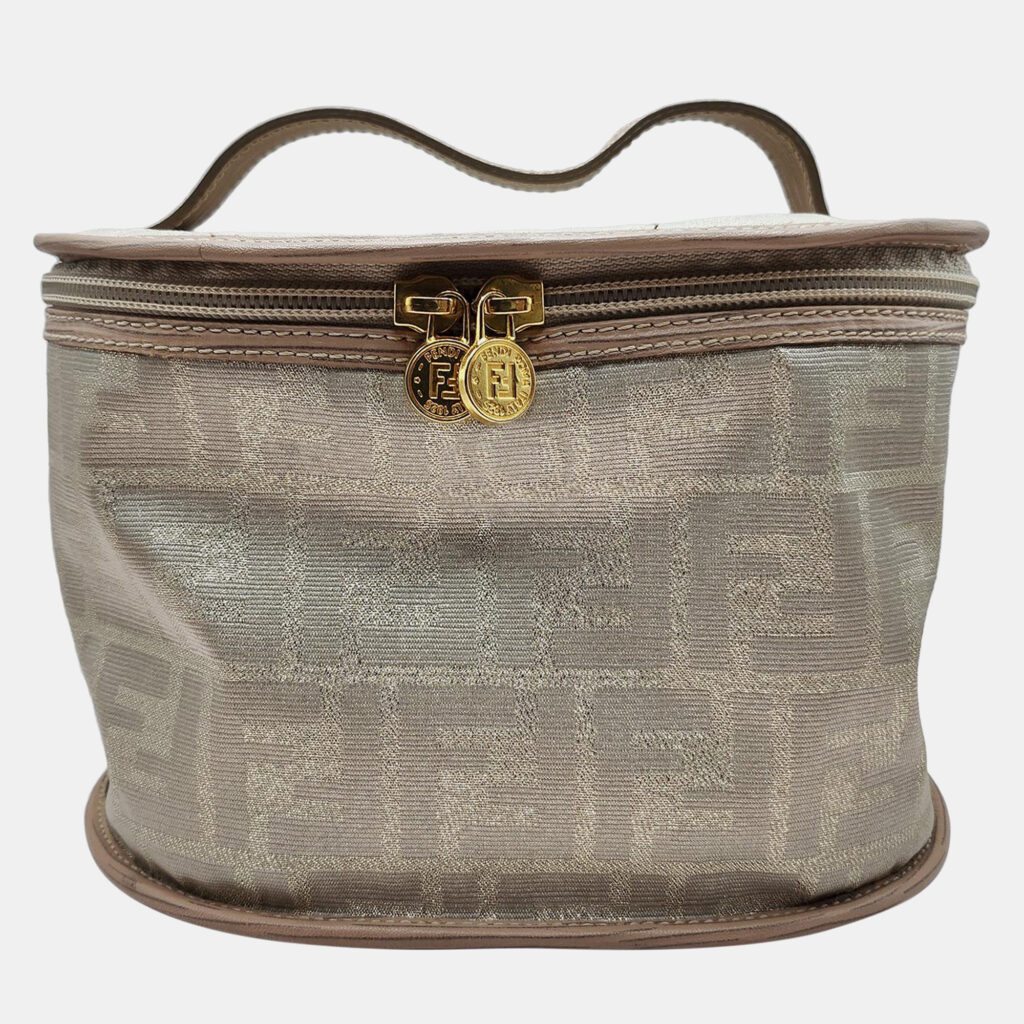 luxury-women-fendi-used-handbags-p1090651-005 Fendi Vintage Gold Canvas Zucca Vanity Bag