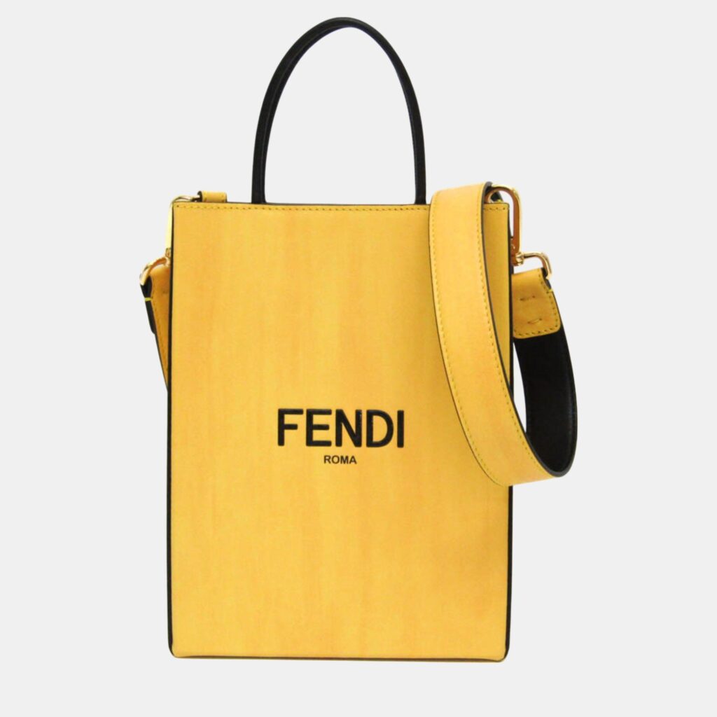 luxury-women-fendi-used-handbags-p1091016-001 Fendi Yellow Leather Roma Shopping Bag