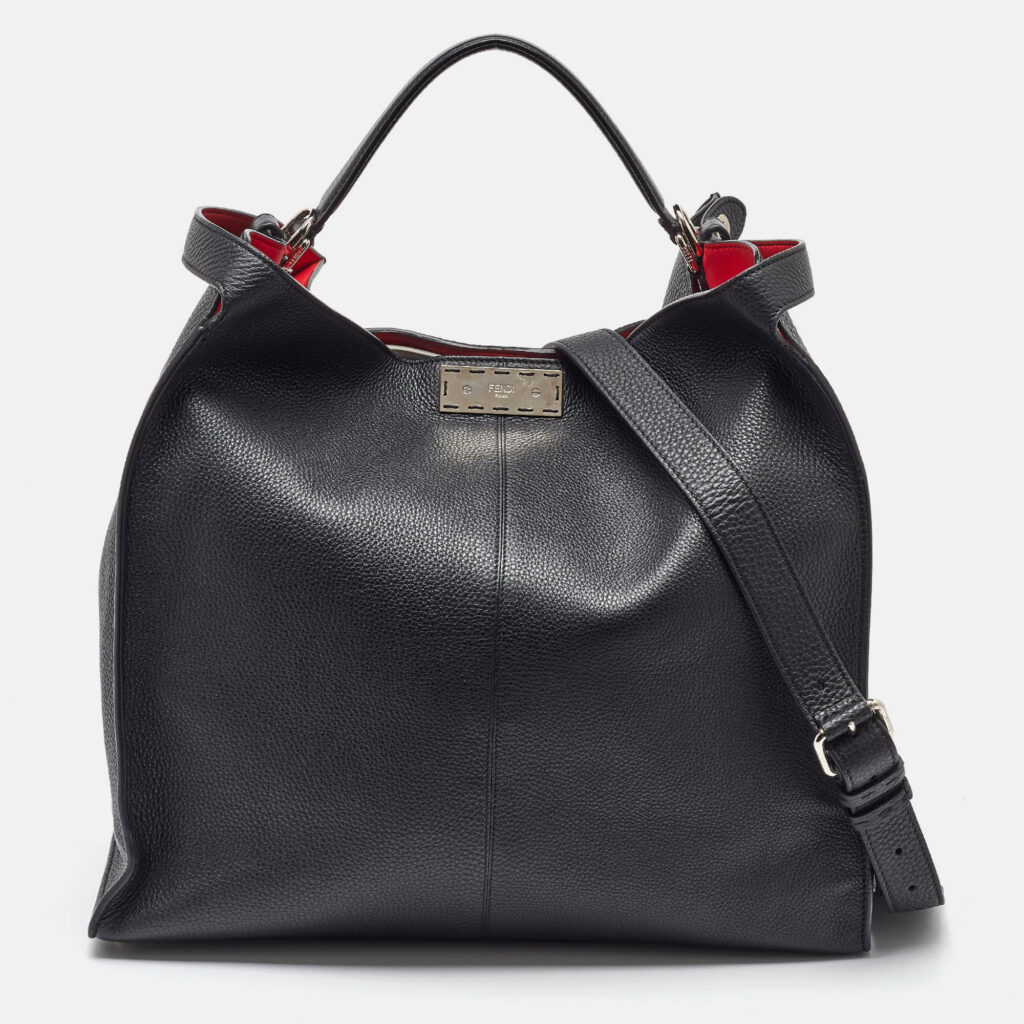 luxury-women-fendi-used-handbags-p1106200-015 Fendi Black Leather Peekaboo X-Lite Fit Shopper Tote