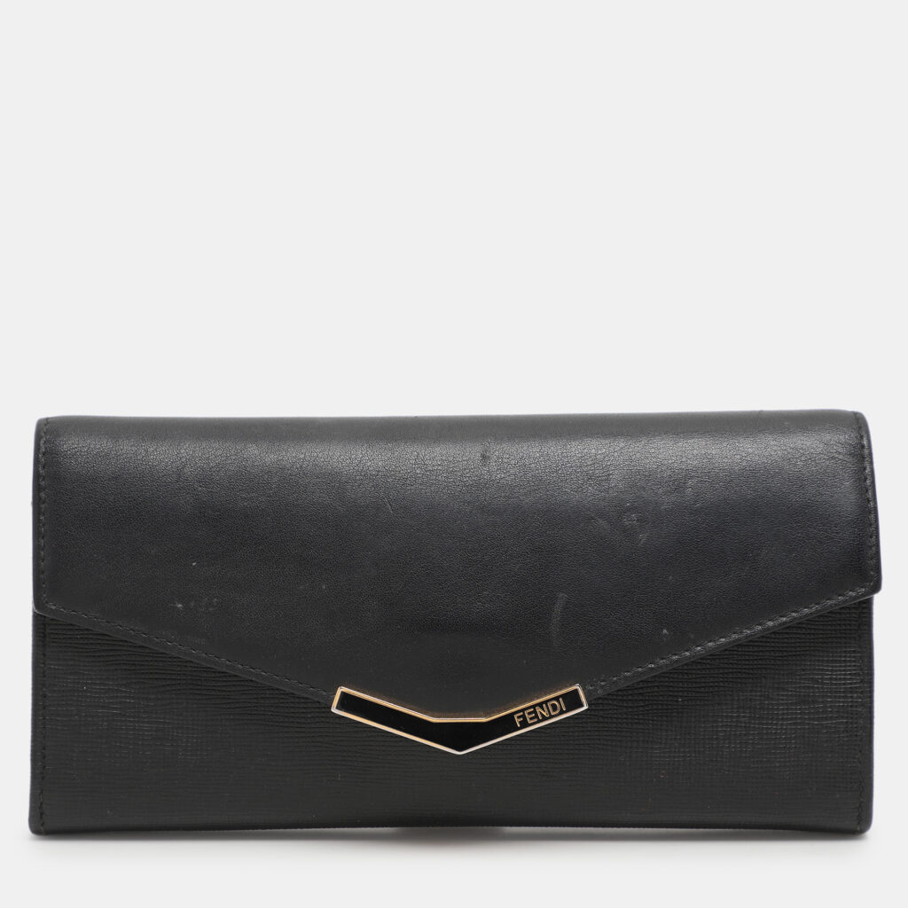luxury-women-fendi-used-handbags-p1111706-001 Fendi Black Leather 2Jours Continental Wallet