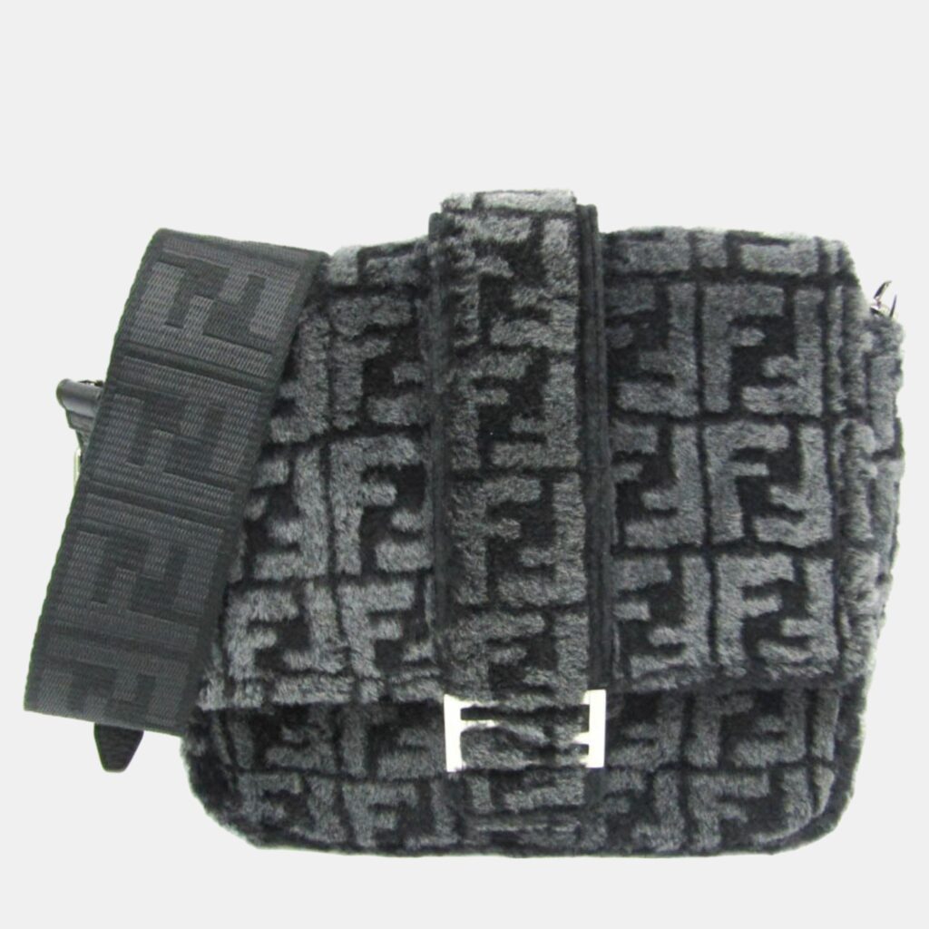 luxury-women-fendi-used-handbags-p1114332-002 Fendi Black Mouton/Leather Baguette Messenger Bag