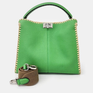 Fendi Green Leather Selleria Tote And Shoulder Bag