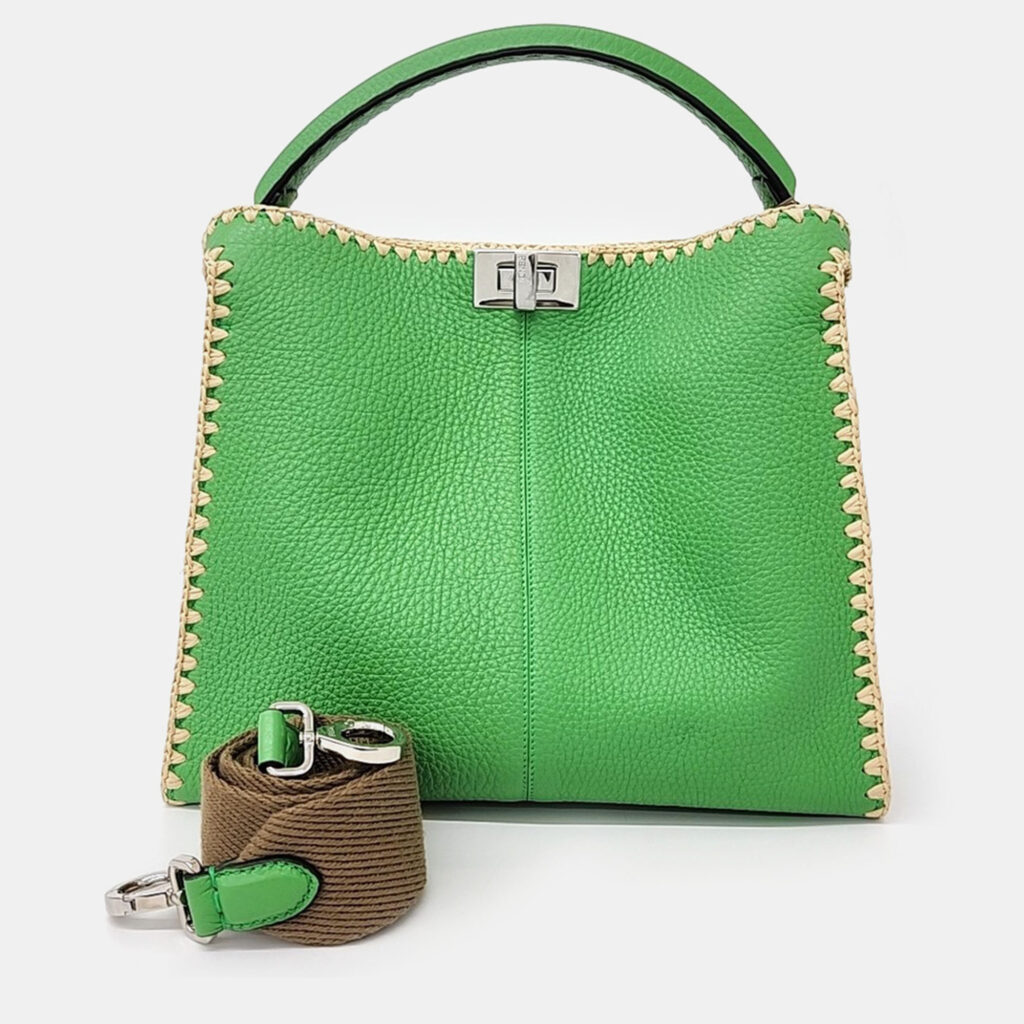luxury-women-fendi-used-handbags-p1117899-001 Fendi Green Leather Selleria Tote And Shoulder Bag