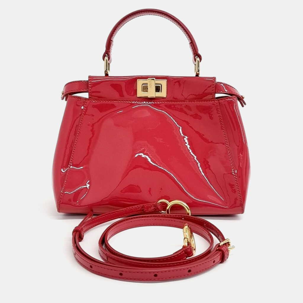 luxury-women-fendi-used-handbags-p1125531-002 Fendi Red Patent Leather Peekaboo Mini Satchel Bag