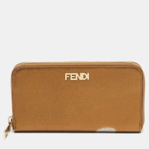 fendi gold embossed leather logo zip continental wallet