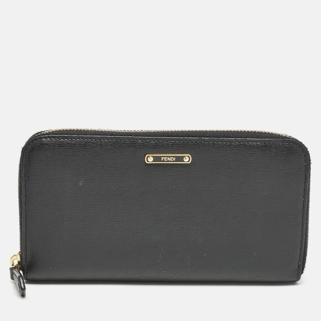 luxury-women-fendi-used-handbags-p1138934-010 Fendi Black Leather Elite Zip Continental Wallet
