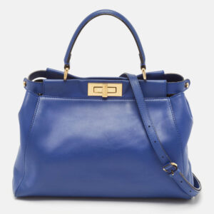 fendi blue leather regular peekaboo top handle bag