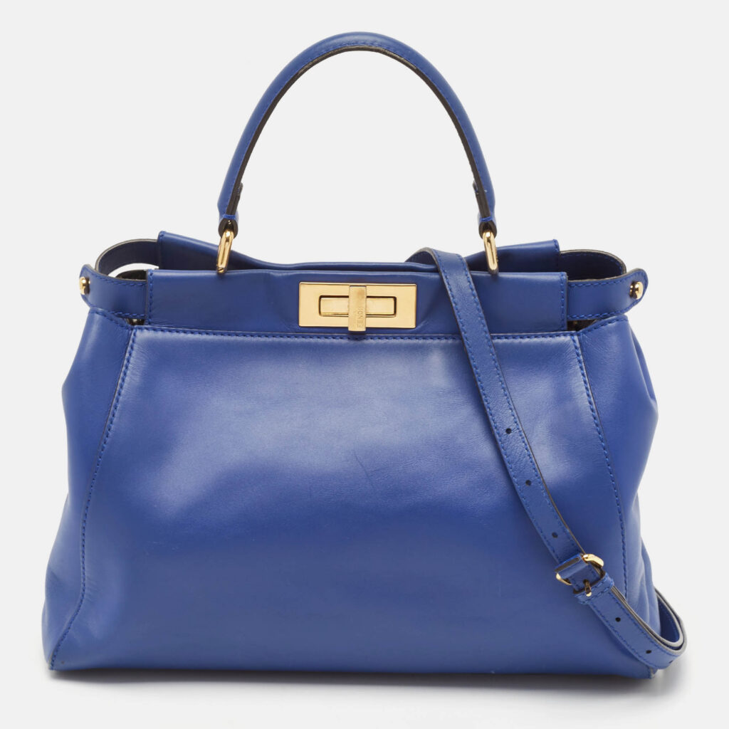 Fendi Blue Leather Regular Peekaboo Top Handle Bag