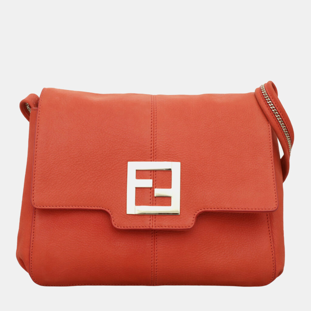 luxury-women-fendi-used-handbags-p1147366-001 Fendi Orange Nubuck Leather Shoulder Bag