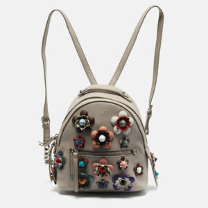Fendi Grey Leather Mini Flowerland Backpack