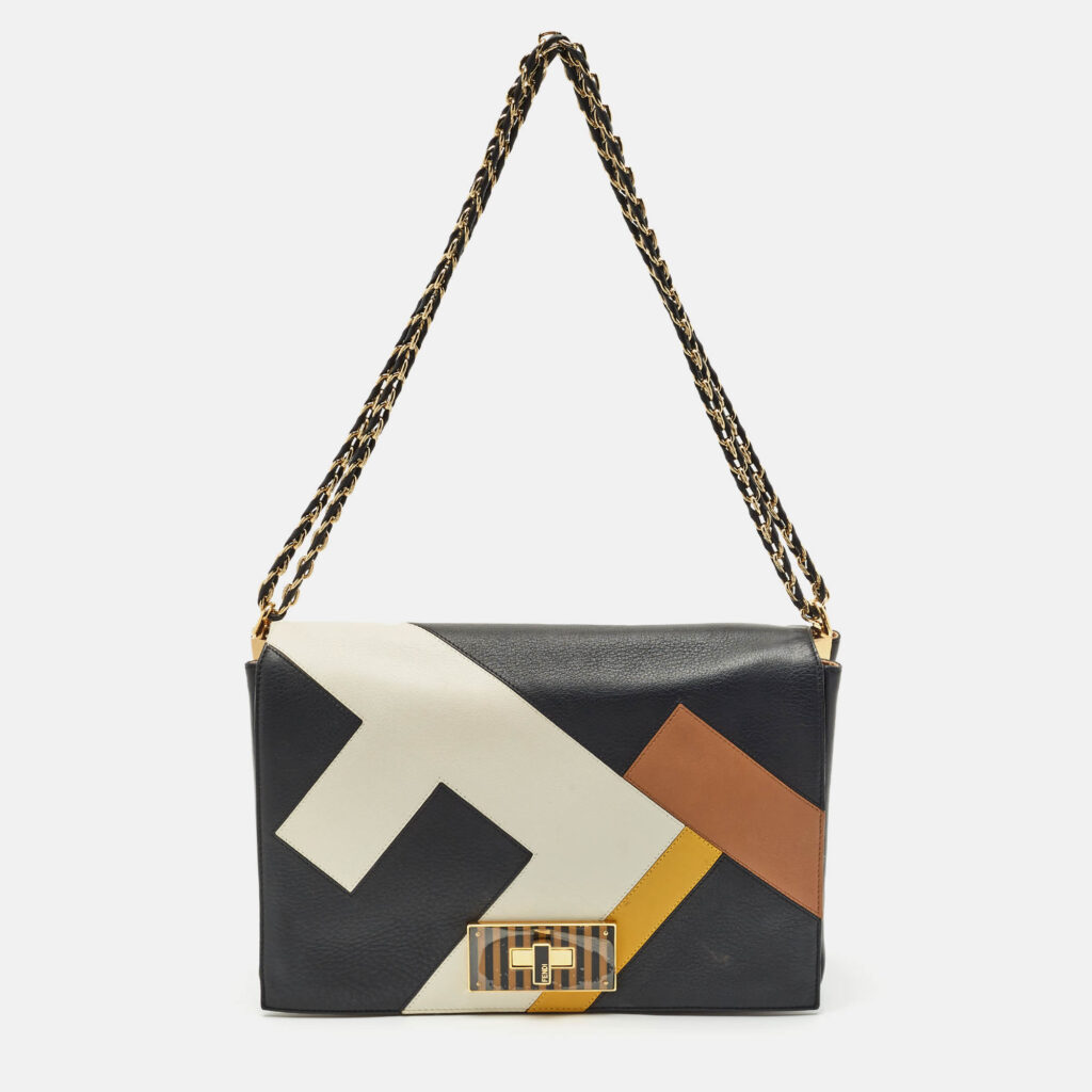 luxury-women-fendi-used-handbags-p1151852-014.jpg Fendi Black Leather Large Color Block Claudia Shoulder Bag