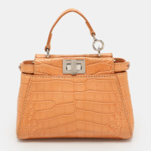 Fendi Brown Crocodile Micro Peekaboo Top Handle Bag