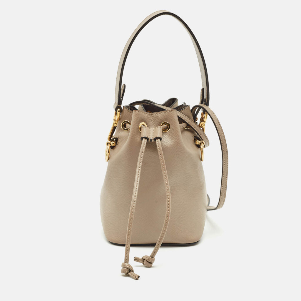 Fendi Beige Leather Mini Mon Tresor Drawstring Bucket Bag