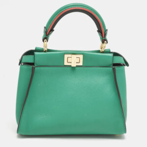 Fendi Green Leather Mini Peekaboo Top Handle Bag