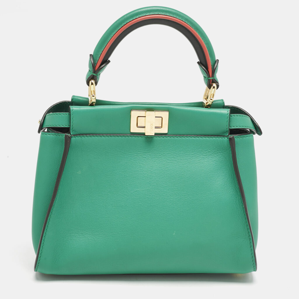 luxury-women-fendi-used-handbags-p1153220-001 Fendi Green Leather Mini Peekaboo Top Handle Bag