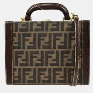 Fendi Brown Zucca Canvas Leather Vanity Bag