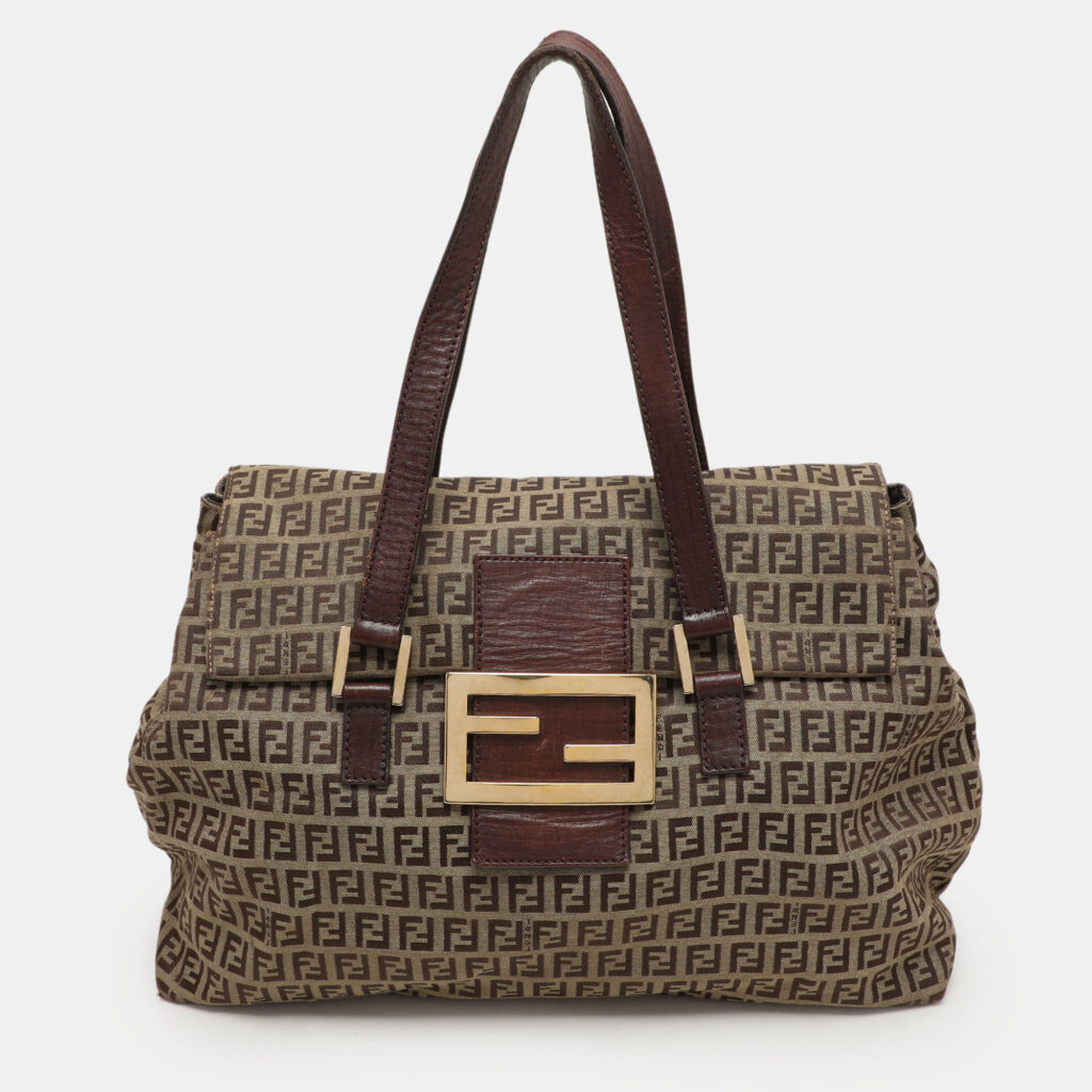 luxury-women-fendi-used-handbags-p1157920-023 Fendi Beige/Brown Zucchino Canvas and Leather Accordion Tote