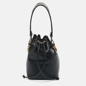 Fendi Black Leather Mini Mon Tresor Drawstring Bucket Bag