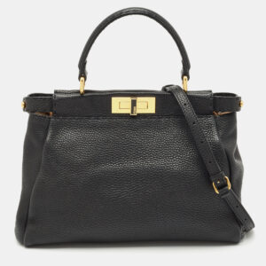fendi black selleria leather regular peekaboo top handle bag