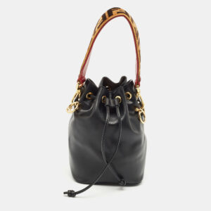 Fendi Black Leather Mini Mon Tresor Drawstring Bucket Bag