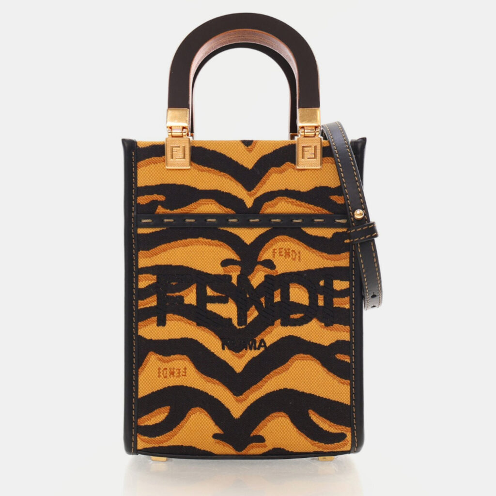luxury-women-fendi-used-handbags-p1169568-015 Fendi Sunshine Shopper Mini Brown Canvas Tote Bag