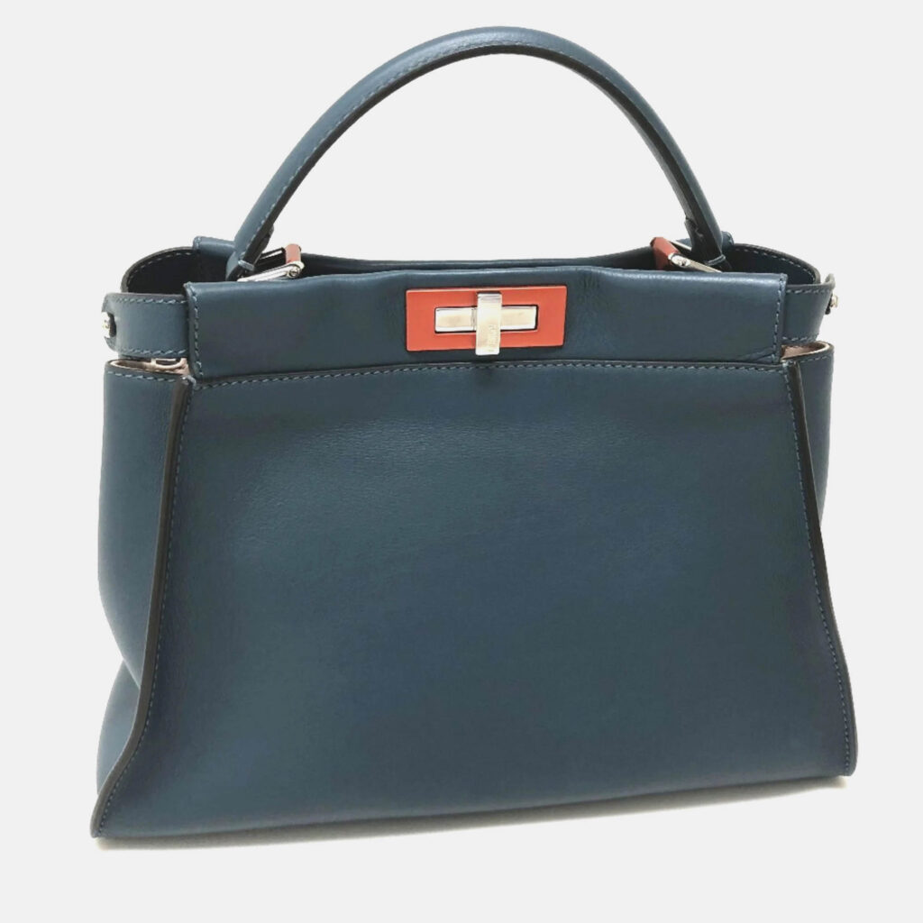 luxury-women-fendi-used-handbags-p1170061-002 Fendi Peekaboo Blue Leather Shoulder Bag