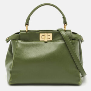 Fendi Olive Green Leather Mini Peekaboo Top Handle Bag