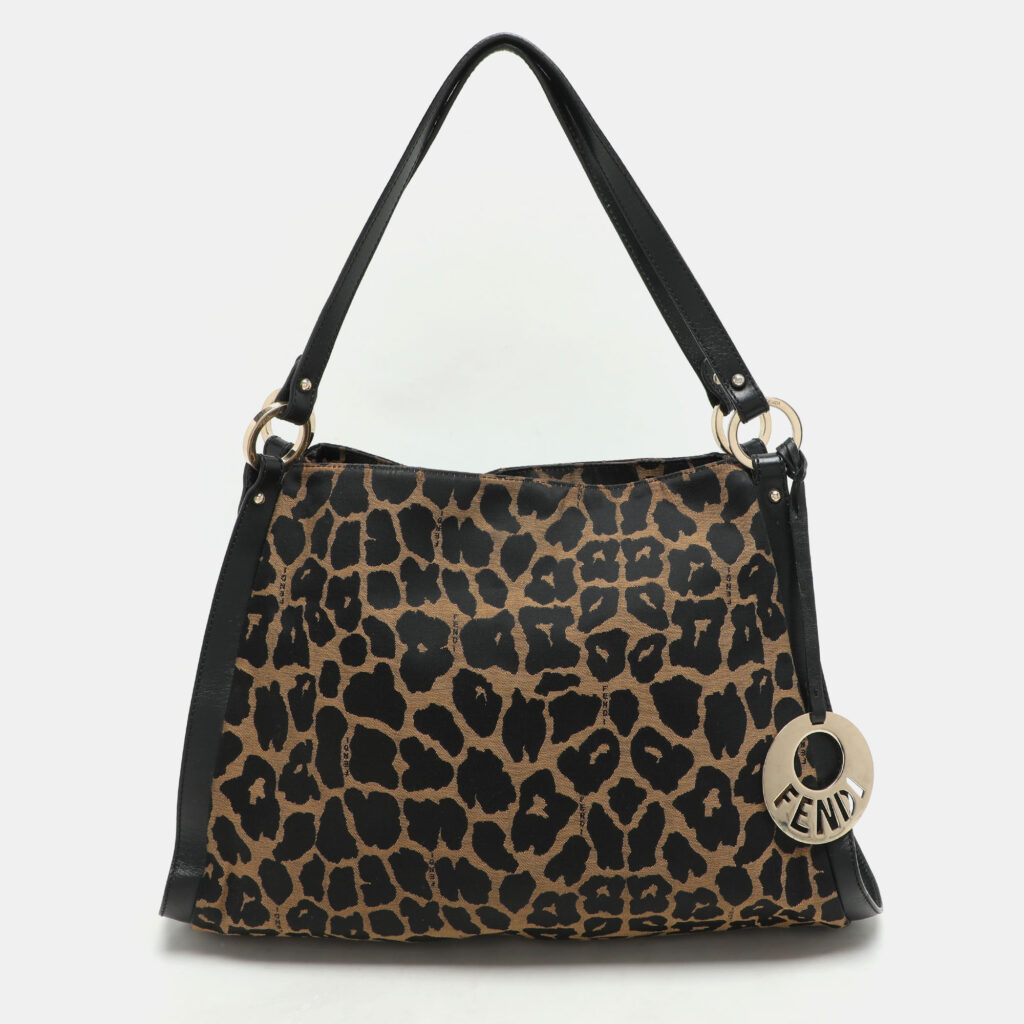 luxury-women-fendi-used-handbags-p1170413-004 Fendi Black/Brown Leopard Print Canvas and Leather Chef Tote