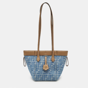 Fendi Blue/Brown Denim FF and Leather Mini Origami Tote