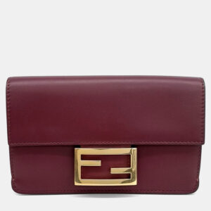 Fendi Burgundy Leather Flat Baguette Bag