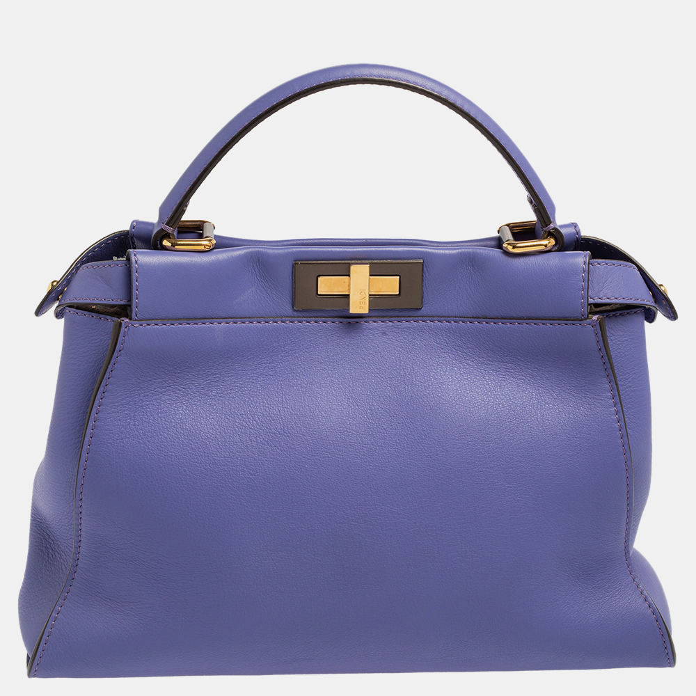 luxury-women-fendi-used-handbags-p431650-020 Fendi Purple Leather Medium Peekaboo Top Handle Bag
