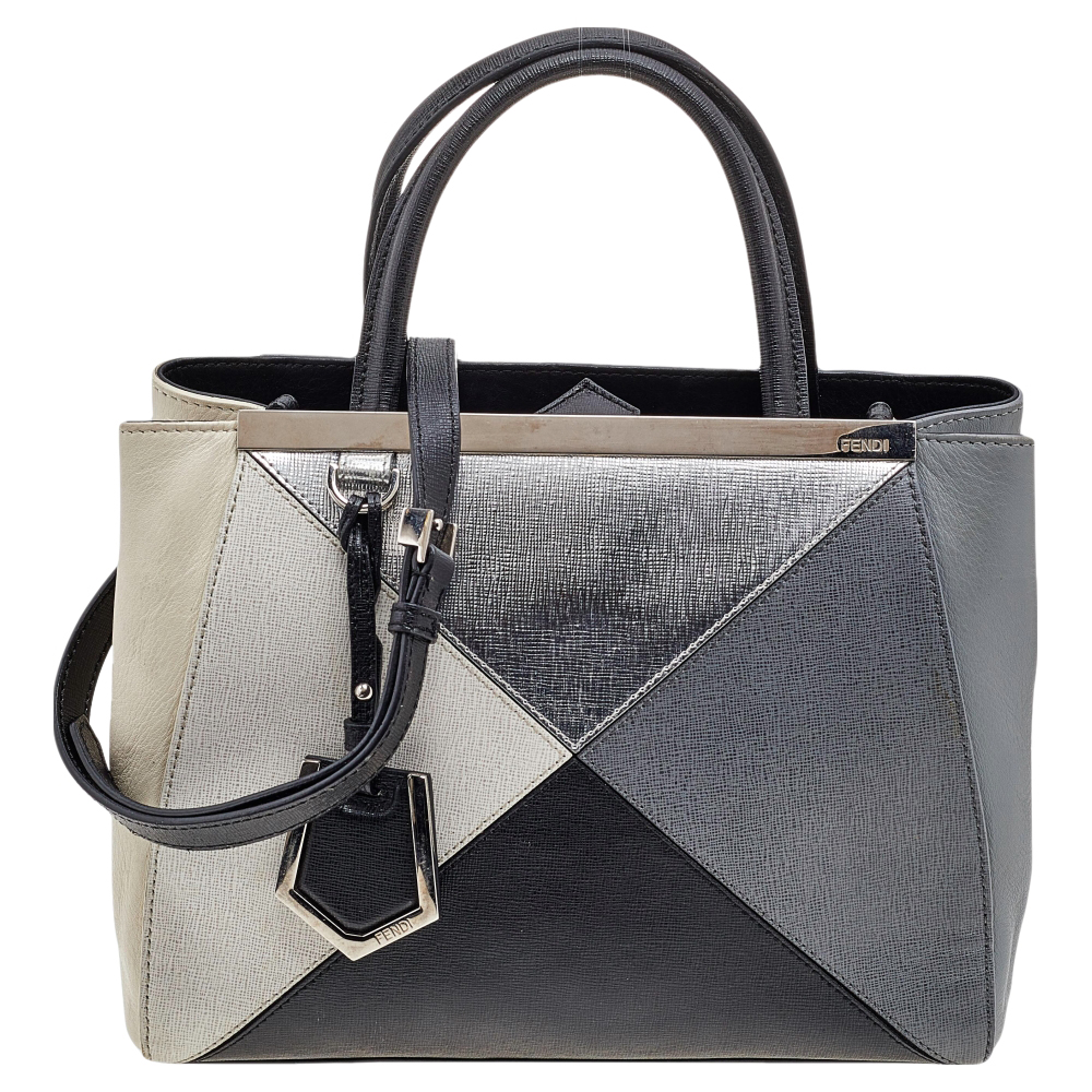 luxury-women-fendi-used-handbags-p556362-007-1 Fendi Multicolor Leather Mini Geometric 2jours Tote