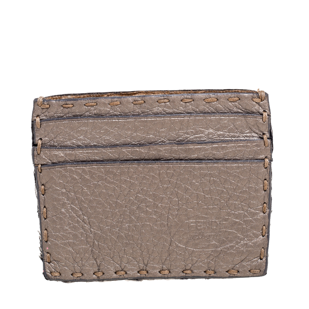 luxury-women-fendi-used-handbags-p592973-001-2 Fendi Grey Selleria Leather Card Holder