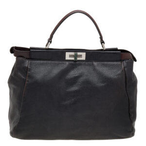 Fendi Black/Dark Brown Leather Large Peekaboo Top Handle Bag