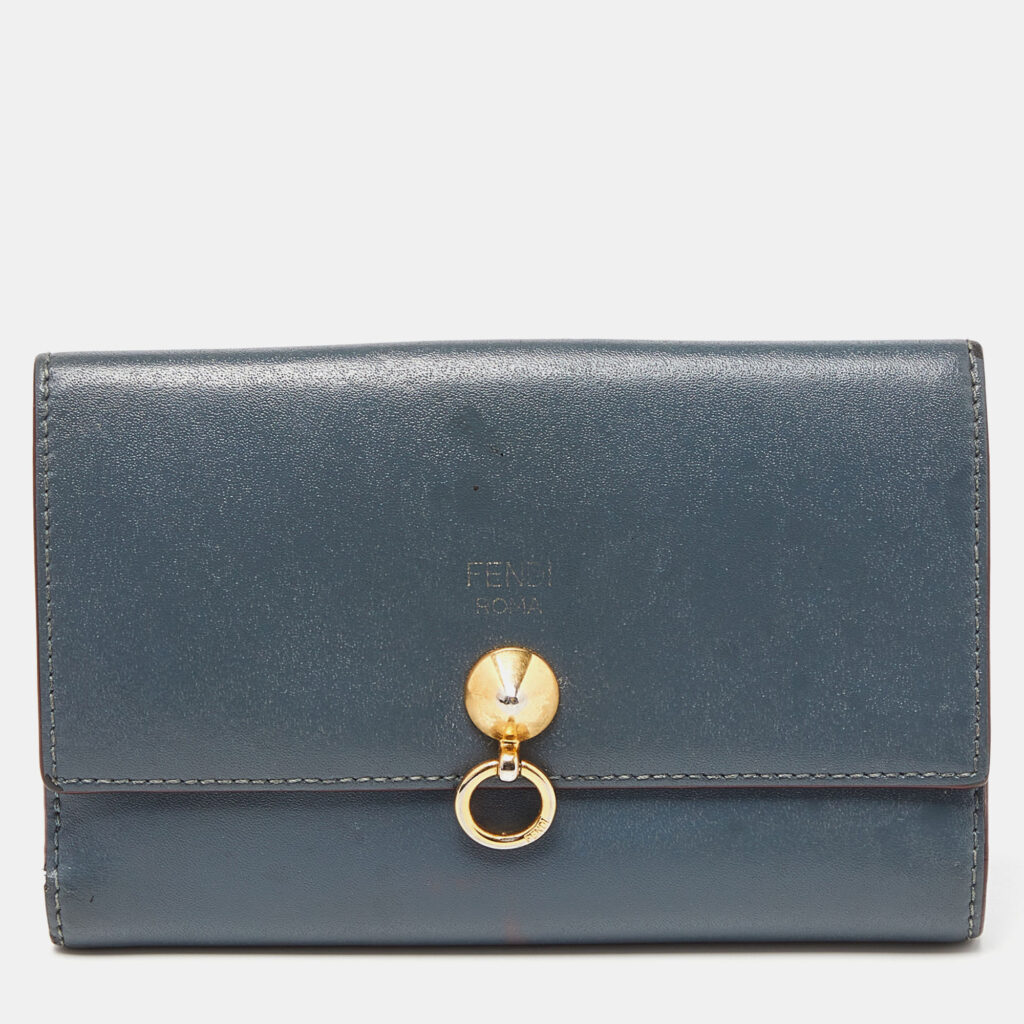 luxury-women-fendi-used-handbags-p917842-013 Fendi Grey Leather Trifold Compact Wallet
