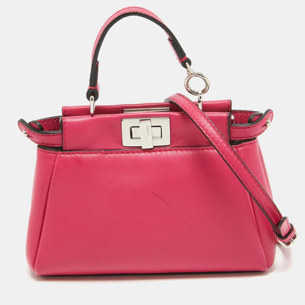 luxury-women-fendi-used-handbags-p922278-013 Fendi Fuchsia Leather Micro Peekaboo Crossbody Bag