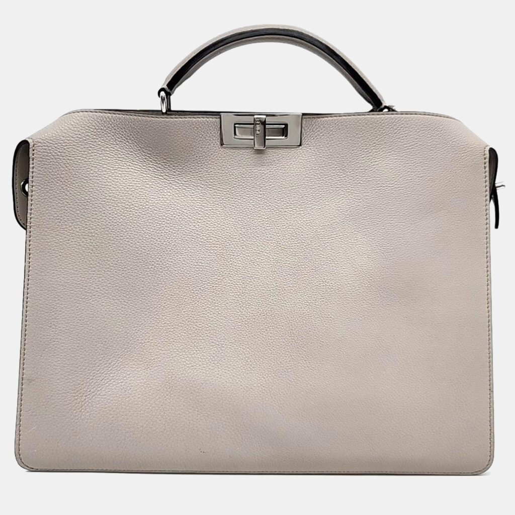 luxury-women-fendi-used-handbags-p980231-002 Fendi Light Gray Leather Medium Peekaboo ISeeU Top Handle Bag