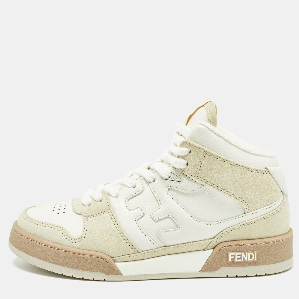 luxury-women-fendi-used-shoes-p1003130-001 Fendi White/Cream Nubuck and Leather Match Sneakers Size 38