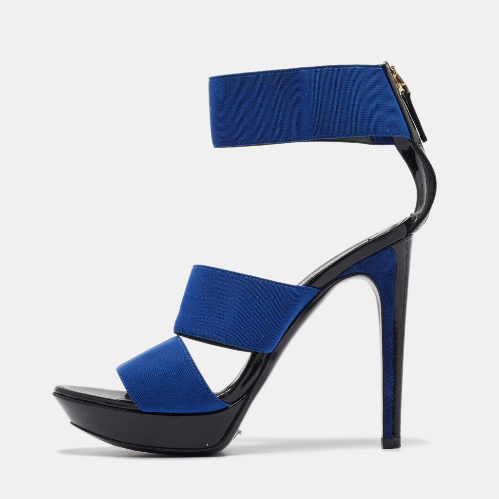 luxury-women-fendi-used-shoes-p1024671-001 Fendi Blue Elastic Platform Ankle Strap Sandals Size 38