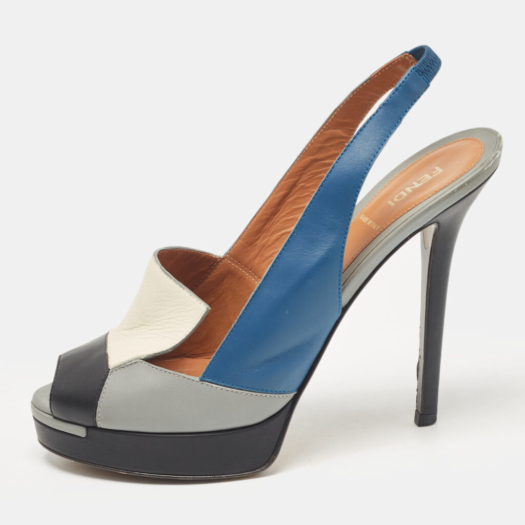luxury-women-fendi-used-shoes-p1029146-001 Fendi Multicolor Leather Platform Slingback Sandals Size 39